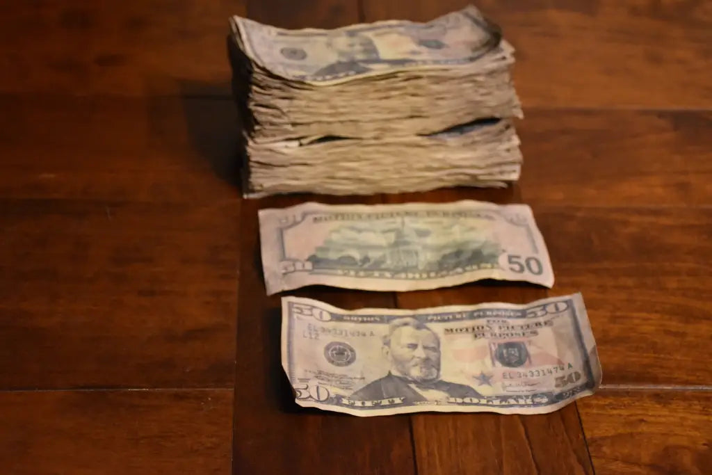 Ultra Realistic Movie Prop Money - 50 Dollar Bills 2 Bands