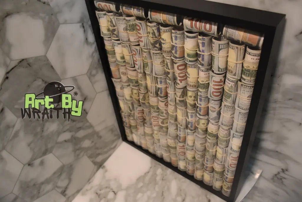 Huge Rolled Up Cash Canvas - Wall Art Shadow Box