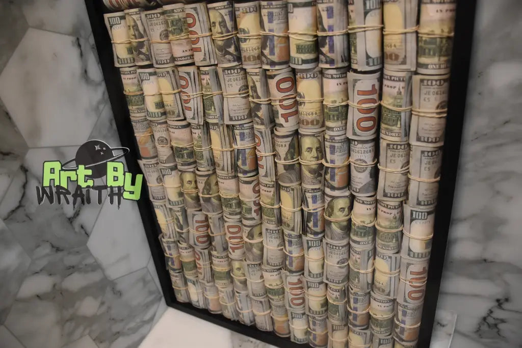 Huge Rolled Up Cash Canvas - Wall Art Shadow Box