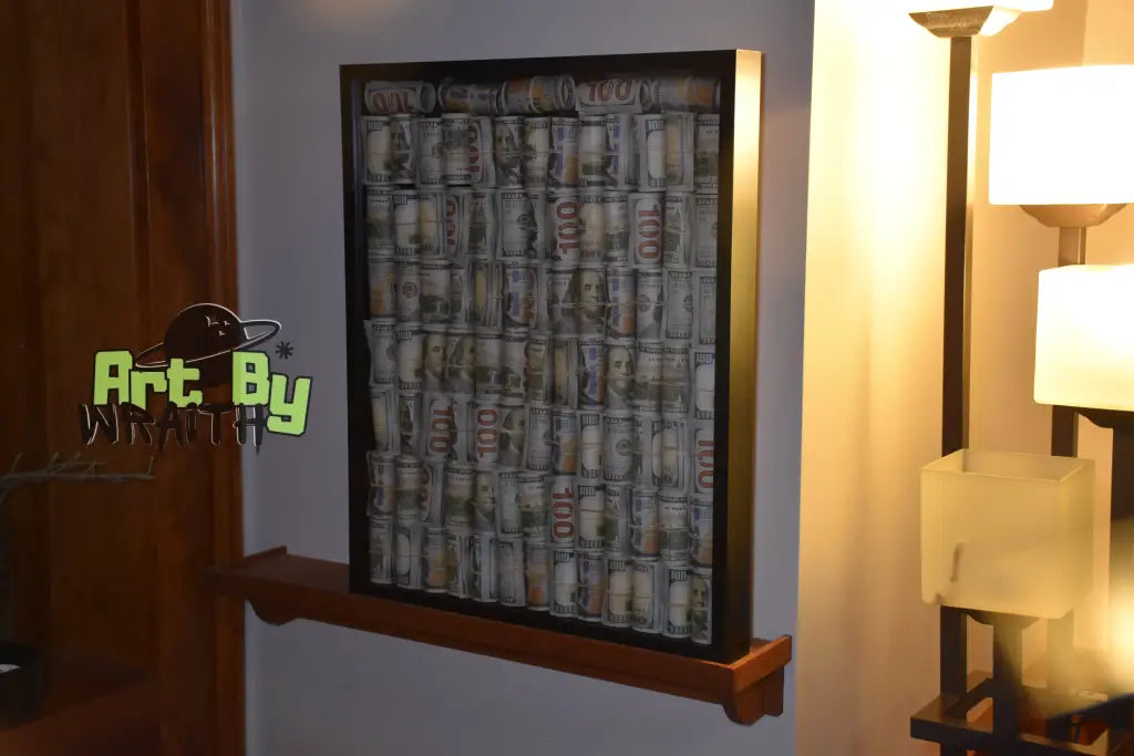 Huge Rolled Up Cash Canvas - Wall Art Shadow Box