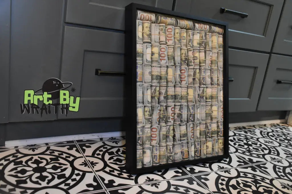 Huge Rolled Up Cash Canvas - Wall Art Shadow Box