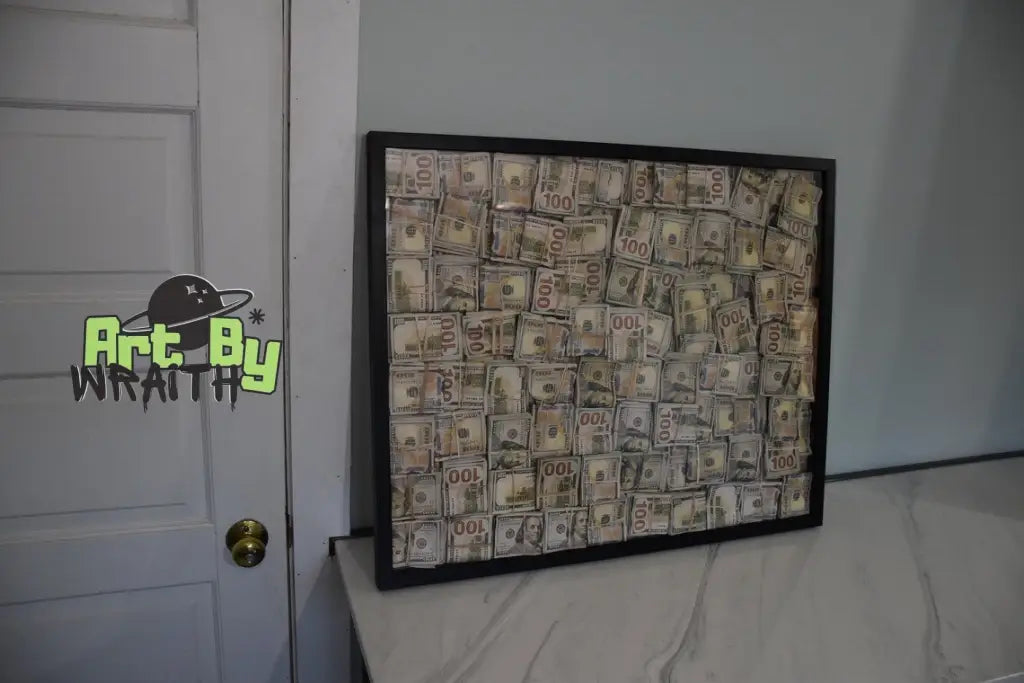 Huge Ultra Aged Money Stuffed Golden Shadow Box - Motivational Decor