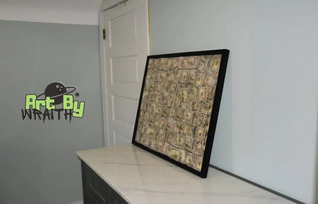 Huge Ultra Aged Money Stuffed Golden Shadow Box - Motivational Decor