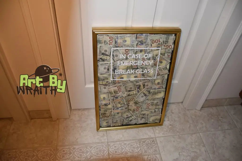 Money Stuffed Golden Shadow Box - Wall Hanging