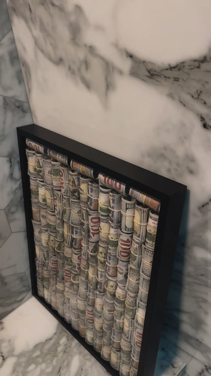 Huge Rolled Up Cash Canvas - Wall Art Shadow Box