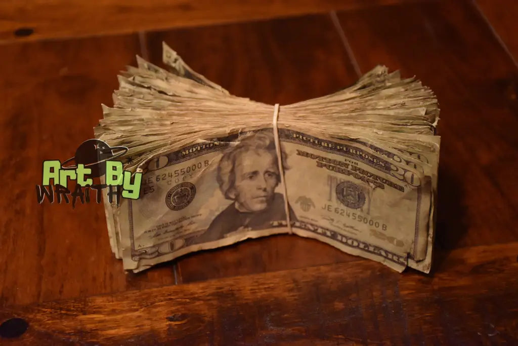 Ultra Realistic Movie Prop Money - 20 Dollar Bills 2 Bands